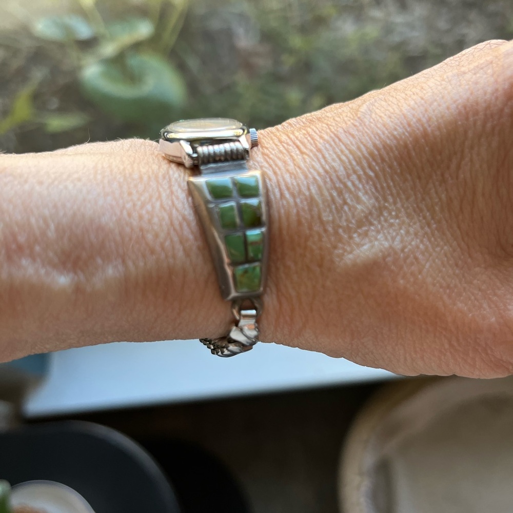Silver and Green Watch Bracelet